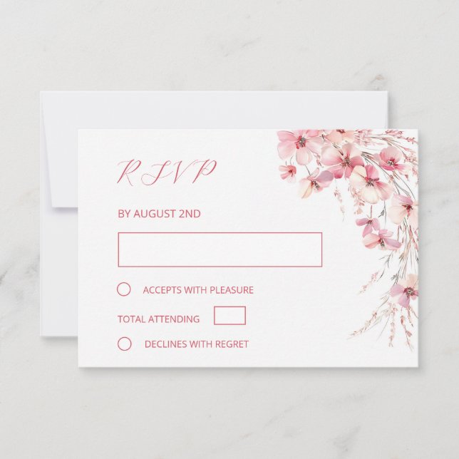 Tarjeta De Confirmación De Asistencia Fine Art Pink Boho Floral Wedding (Anverso)