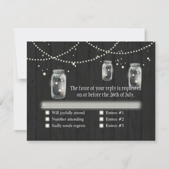 Tarjeta De Confirmación De Asistencia Firefly Mason Jar Rustic Country Night Bodas (Anverso)