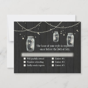 Tarjeta De Confirmación De Asistencia Firefly Mason Jar Rustic Country Night Bodas