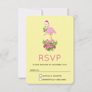 Tarjeta De Confirmación De Asistencia Flamingo rosa en Santa Hat Navidades caprichosos