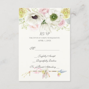 Tarjeta De Confirmación De Asistencia Flechas de acuarela Plumas Floral Boho Tribal