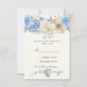Tarjeta De Confirmación De Asistencia Flechas de acuarela plumas floral boho tribal azul