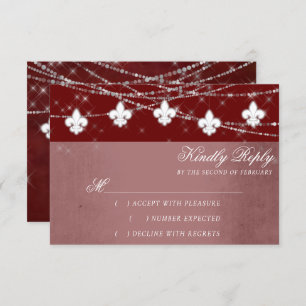 Tarjeta De Confirmación De Asistencia Fleur de Lis Luz Roja Oscura   Crimson elegante