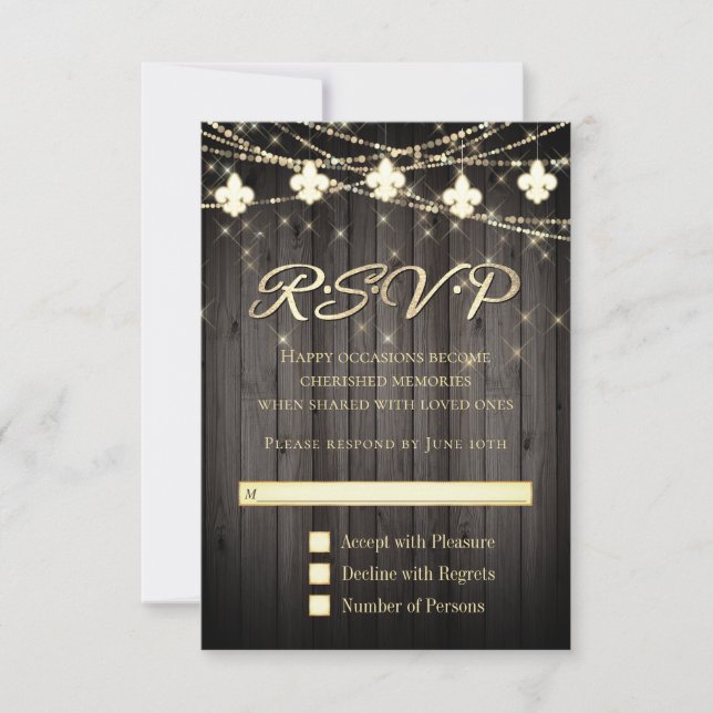 Tarjeta De Confirmación De Asistencia Fleur de Lis | Moda Wood Boho (Anverso)