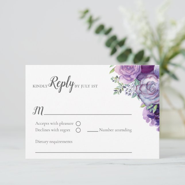 Tarjeta De Confirmación De Asistencia Flor acuarela morada Lilac (Anverso de pie)