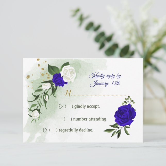 Tarjeta De Confirmación De Asistencia flor azul y blanca real (Anverso de pie)