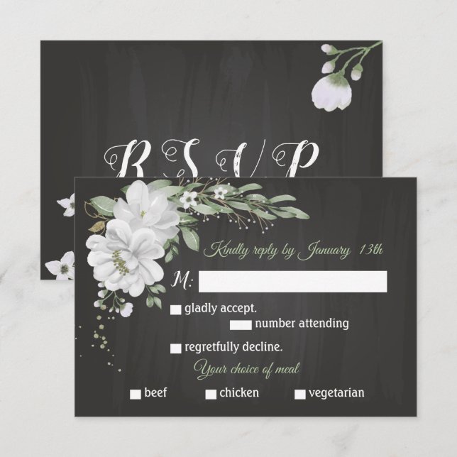Tarjeta De Confirmación De Asistencia flor blanca vegetación de la comida elección carta (Anverso / Reverso)