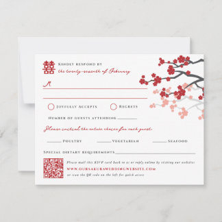 Tarjeta De Confirmación De Asistencia Flor de Cerezo y Doble Felicidad Tarjeta de Boda C