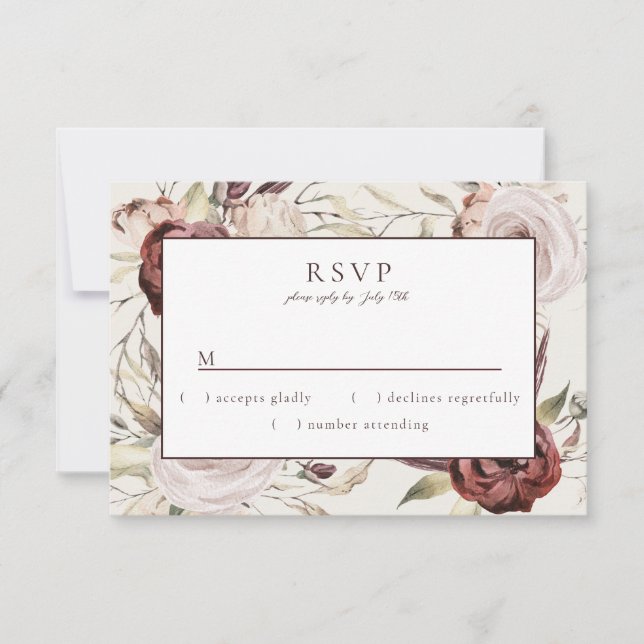 Tarjeta De Confirmación De Asistencia Flor de Crema Rustica Boho Marsala (Anverso)