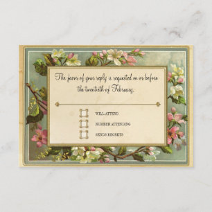 Tarjeta De Confirmación De Asistencia Flor de manzana vintage, tipografía manchada de té