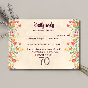 Tarjeta De Confirmación De Asistencia Flor elegante 70 años Fiesta Floral 70 cumpleaños