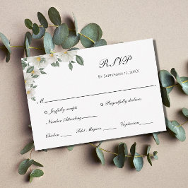 Tarjeta De Confirmación De Asistencia Flor floral blanca elegante Boda formal clásico