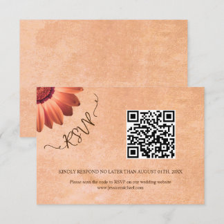 Tarjeta De Confirmación De Asistencia Flor Gerbera en el Boda de melocotón abstracto
