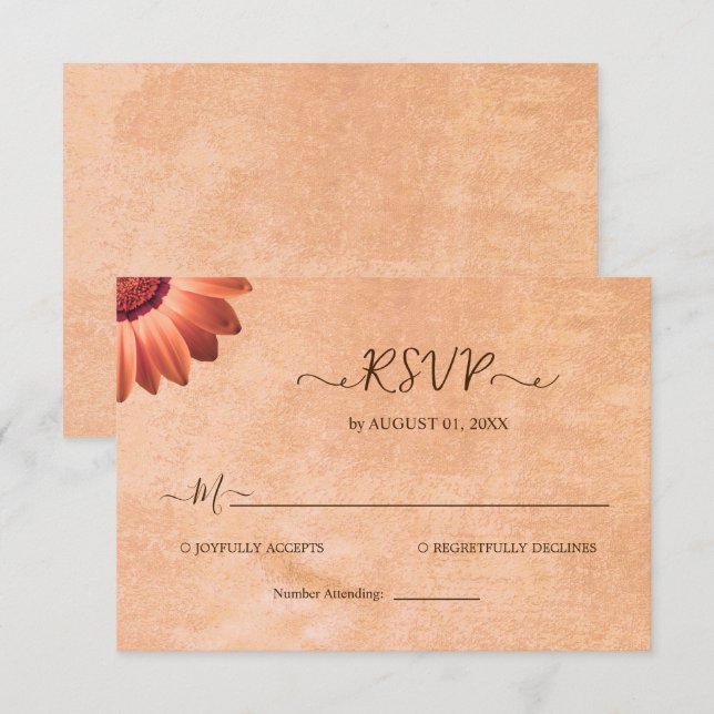 Tarjeta De Confirmación De Asistencia Flor Gerbera en el Boda de melocotón abstracto (Anverso / Reverso)