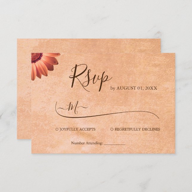 Tarjeta De Confirmación De Asistencia Flor Gerbera en el Boda de melocotón abstracto (Anverso / Reverso)
