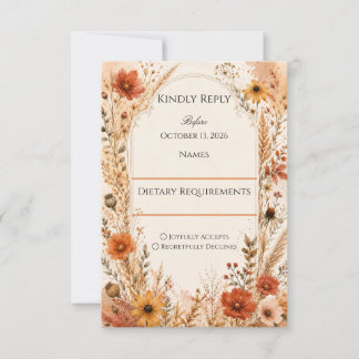 Tarjeta De Confirmación De Asistencia Flor silvestre elegante de otoño