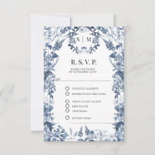 Tarjeta De Confirmación De Asistencia Flor silvestre Floral Azul y blanco Boda de código