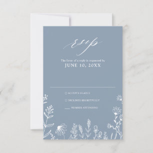 Tarjeta De Confirmación De Asistencia Flor silvestre Minimalista simple Boda azul turbio