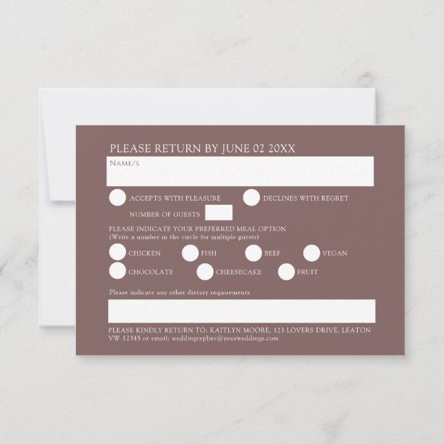 Tarjeta De Confirmación De Asistencia Flor silvestre opción de comida floral casamiento  (Reverso)