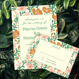 Tarjeta De Confirmación De Asistencia Flor silvestre Vines Pink Green Custom WEDDING