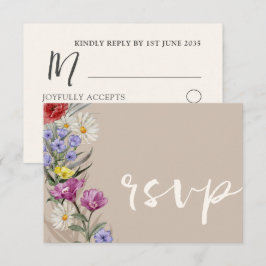 Tarjeta De Confirmación De Asistencia Flor y Boda beige de color acuático rústico