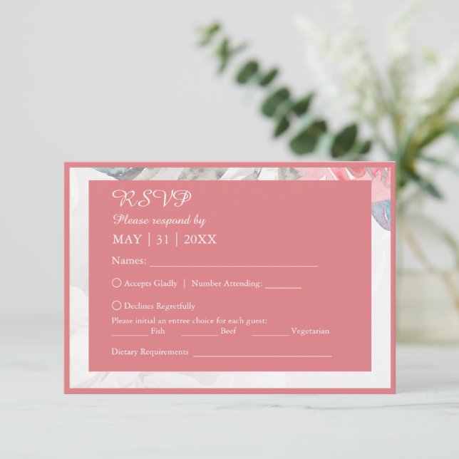 Tarjeta De Confirmación De Asistencia floral acuarela floral rosa peony boda (Anverso de pie)