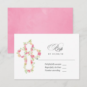 Tarjeta De Confirmación De Asistencia Floral Acuarela Rosa Bautizo o Cristiana