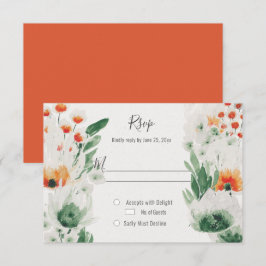Tarjeta De Confirmación De Asistencia Floral Acuarela Verde Naranja Rústico Moderno