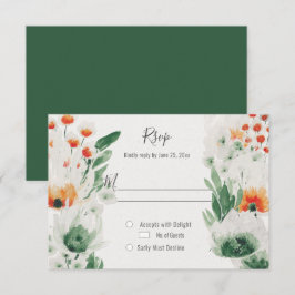 Tarjeta De Confirmación De Asistencia Floral Acuarela Verde Naranja Suave Moderno