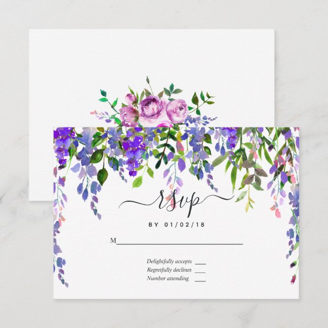 Tarjeta De Confirmación De Asistencia Floral acuática ultravioleta (Anverso / Reverso)