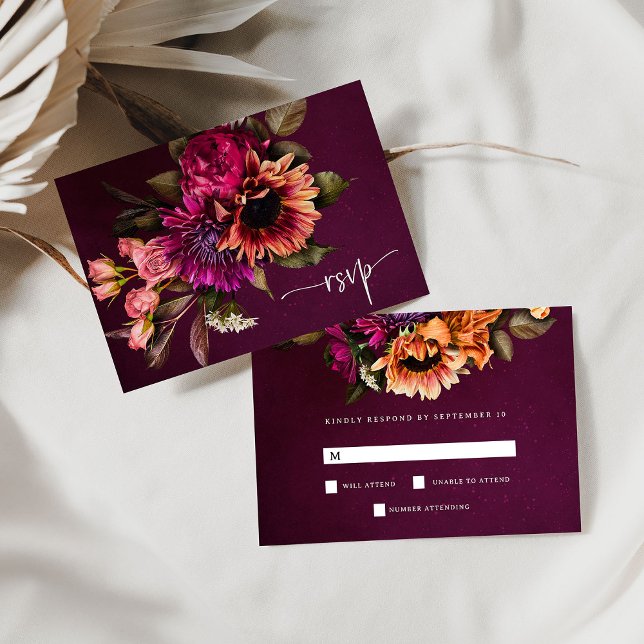 Tarjeta De Confirmación De Asistencia Floral audaz | Boda dramática y elegante (Subido por el creador)