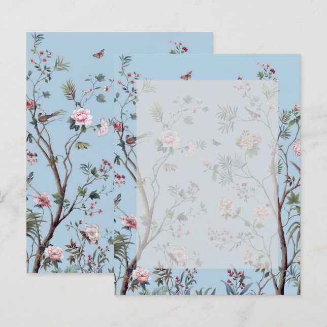 Tarjeta De Confirmación De Asistencia floral azul antiguo (Anverso / Reverso)