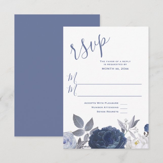 Tarjeta De Confirmación De Asistencia Floral azul brillante Boda de verano (Anverso / Reverso)