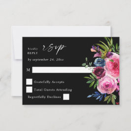 Tarjeta De Confirmación De Asistencia Floral azul caliente rosa y marina no comida V3 ne