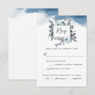 Tarjeta De Confirmación De Asistencia Floral azul de moda con/fuera acuarela de opciones