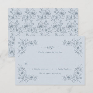 Tarjeta De Confirmación De Asistencia Floral Azul Vintage