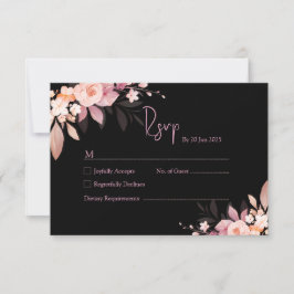 Tarjeta De Confirmación De Asistencia Floral Black & Blush Rose Wedding