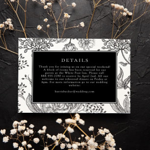 Tarjeta De Confirmación De Asistencia Floral Black Elegant Wedding Details Card