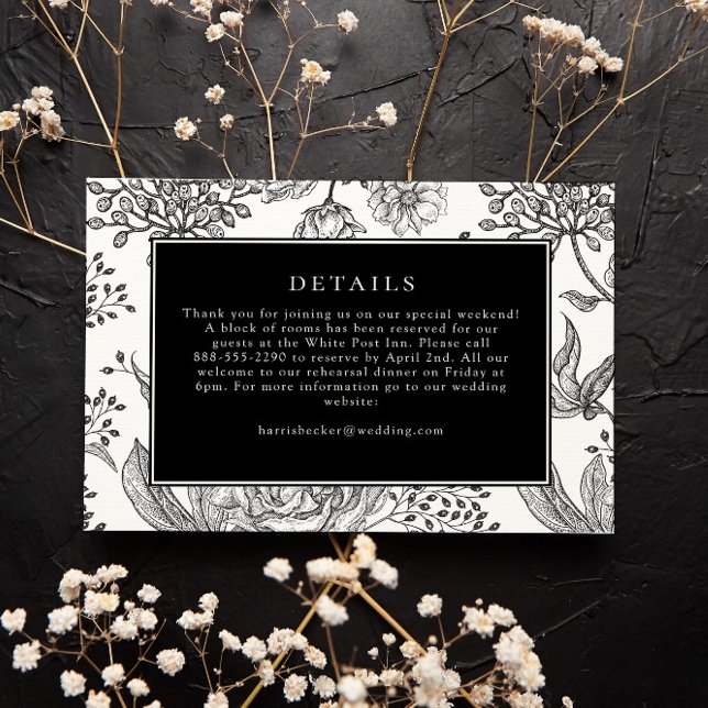 Tarjeta De Confirmación De Asistencia Floral Black Elegant Wedding Details Card (Subido por el creador)