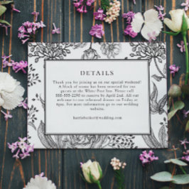 Tarjeta De Confirmación De Asistencia Floral Black Elegant Wedding Details Card