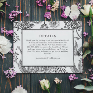 Tarjeta De Confirmación De Asistencia Floral Black Elegant Wedding Details Card