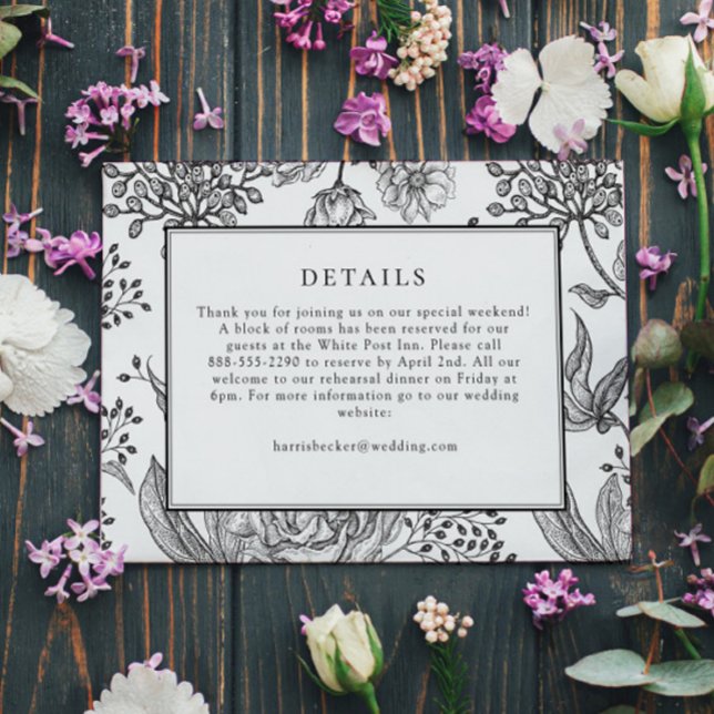 Tarjeta De Confirmación De Asistencia Floral Black Elegant Wedding Details Card (Subido por el creador)
