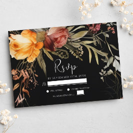 Tarjeta De Confirmación De Asistencia Floral Black Fall Elegant Wedding