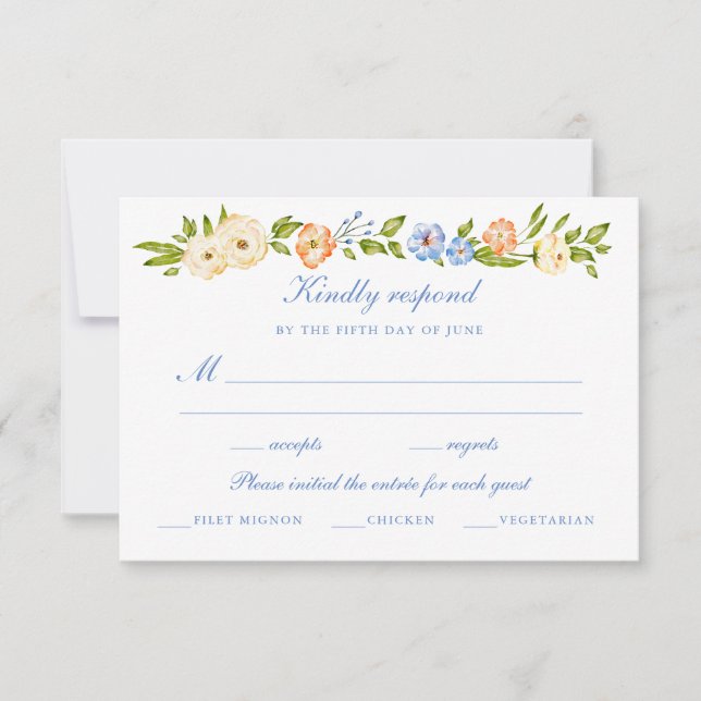 Tarjeta De Confirmación De Asistencia Floral Border Wedding  (Anverso)