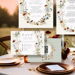 Tarjeta De Confirmación De Asistencia Floral Caída BOHO Flor silvestre Ivory Boda de cód