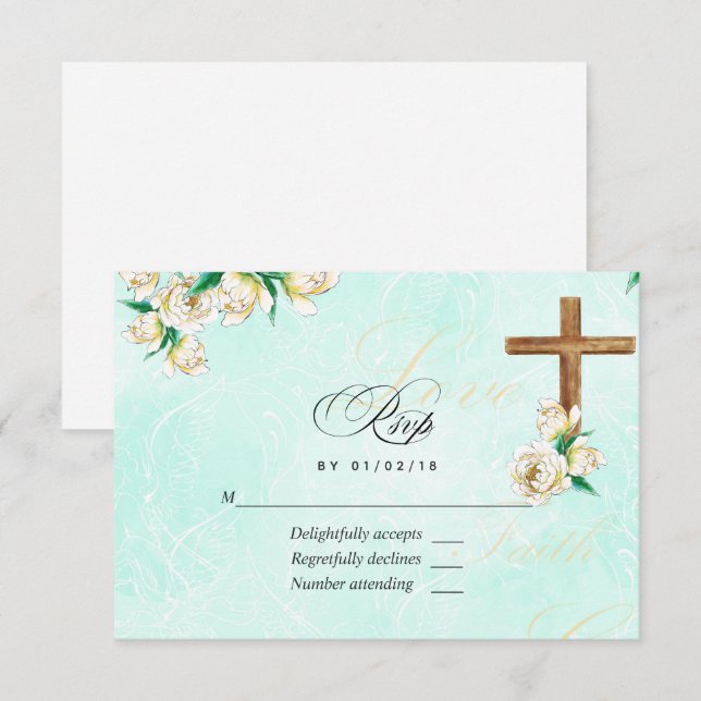 Tarjeta De Confirmación De Asistencia Floral de acuarela religiosa (Anverso / Reverso)