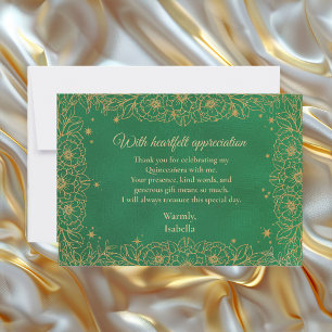Tarjeta De Confirmación De Asistencia Floral de arte de la línea de oro verde esmeralda 