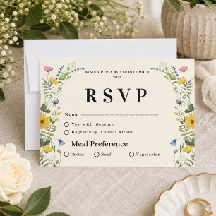 Tarjeta De Confirmación De Asistencia Floral de boda elegante moderno boho de flor silve