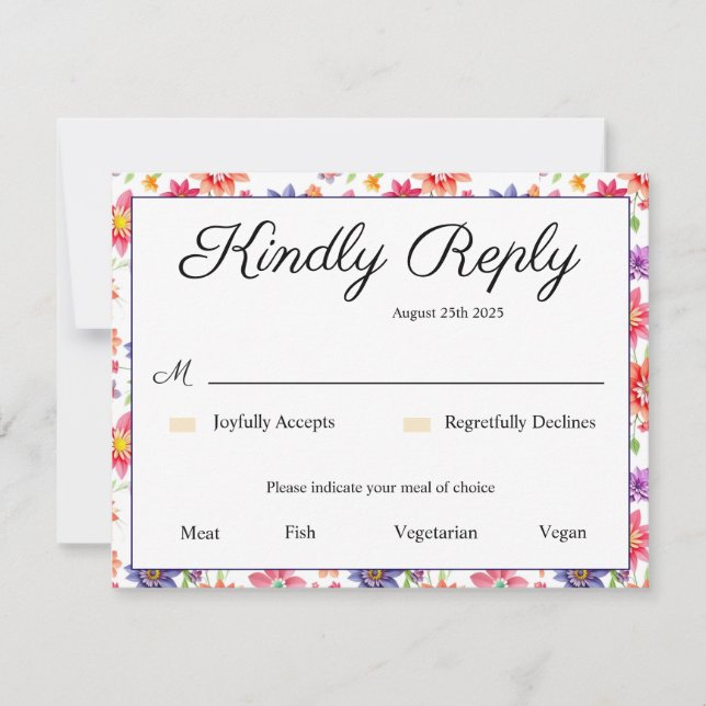 Tarjeta De Confirmación De Asistencia Floral de bonito (Anverso)