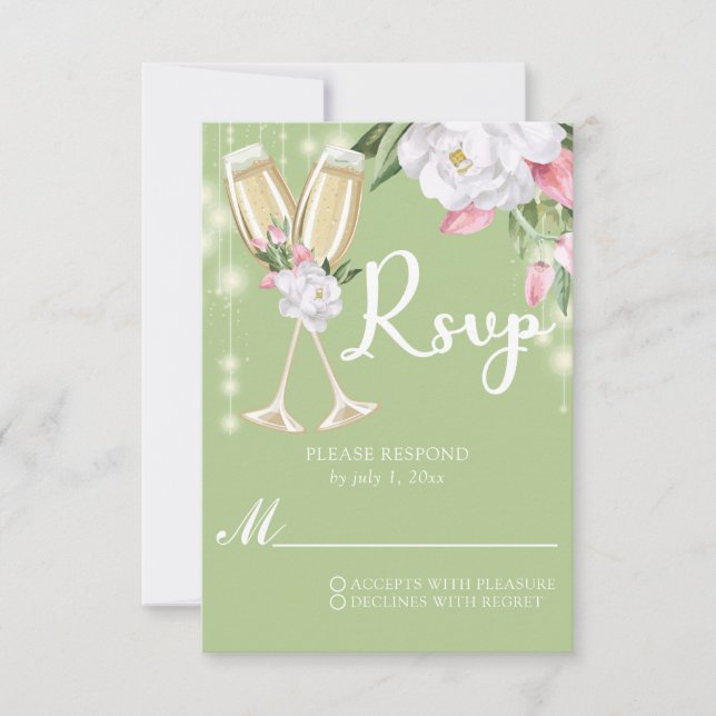 Tarjeta De Confirmación De Asistencia Floral de champagne verde de lujo 30 cumpleaños (Anverso)